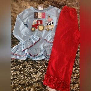 Kids Farm-Themed Matching Set - Blue and Red
